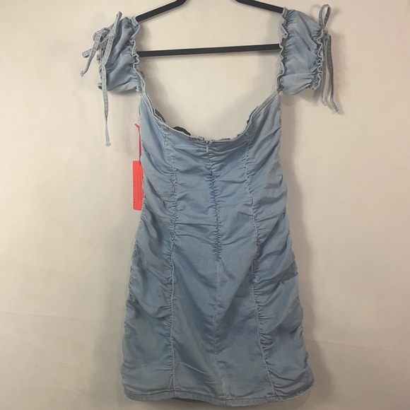 Ruched Denim Mini Dress - Picture 5 of 7